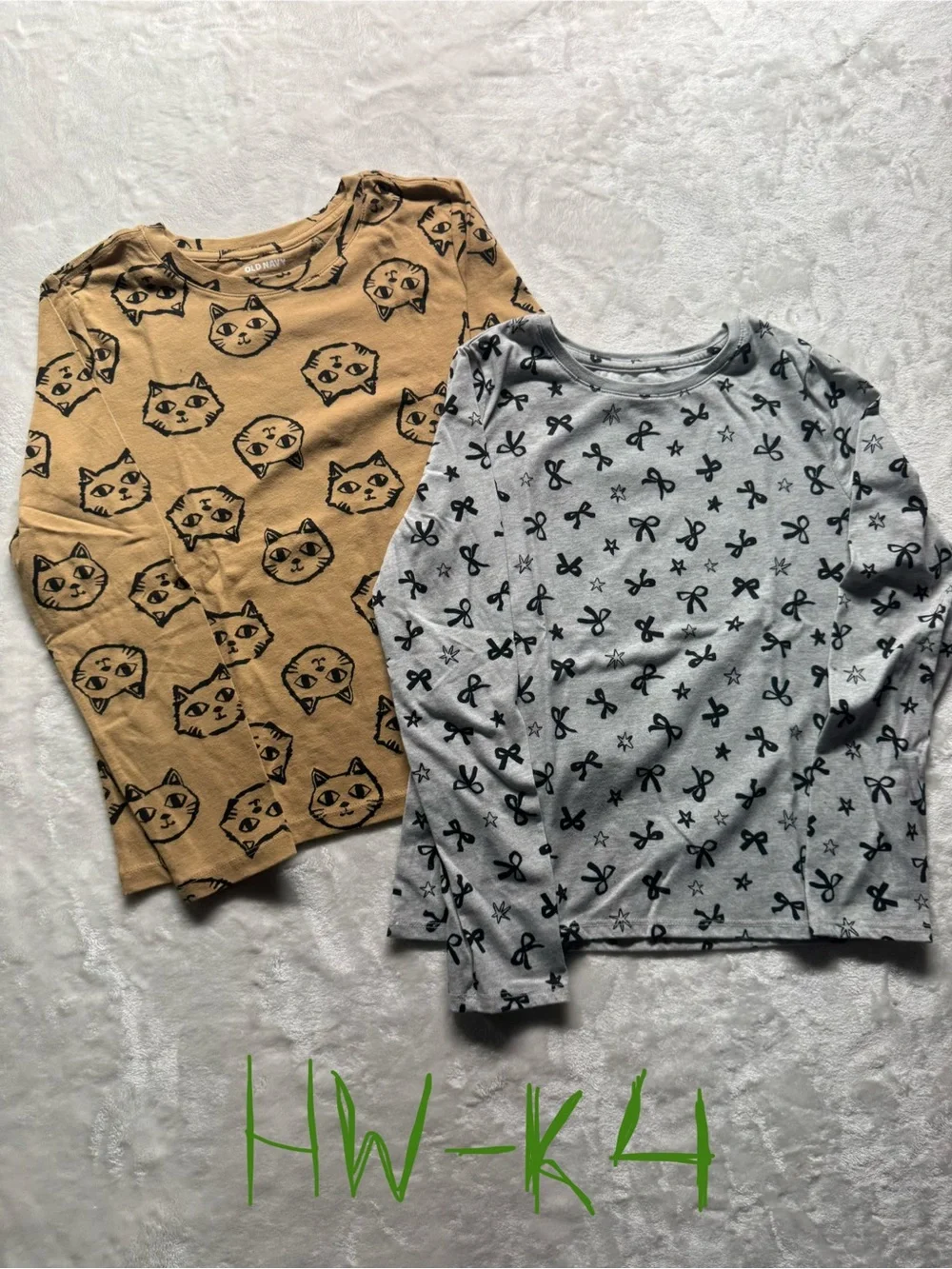 Old Navy Girls Long Sleeve Tee Lot of 2 Size L 10/12 Cat Bow Print